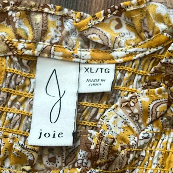Joie Smocked Paisley Blouse – Mustard / Gold – Size XL - Picture 10 of 13